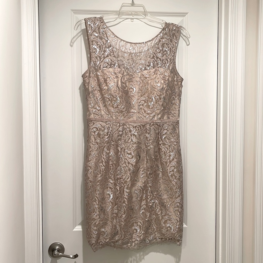 Jenny Yoo Champagne Lace Sheath Dress